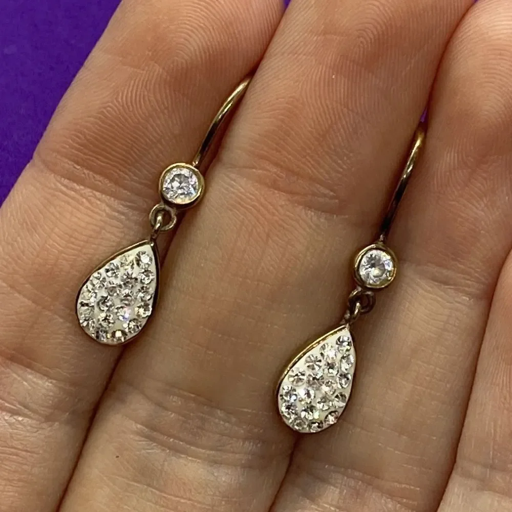 💛 925 Gold Plated Crystal Drop Earrings - Picture 1 of 3